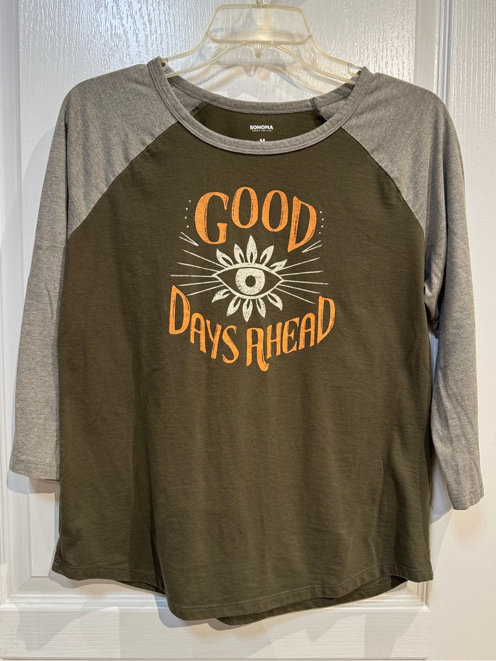 Sonoma Olive & Gray Raglan 'Good Days Ahead' Graphic 3/4 Length Sleeved Tee